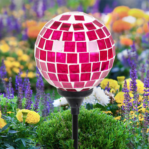 Solar Mosaic Glass Ball Garden Stake in Hot Pink, 4 by 32.5 Inches | Shop Garden Decor by Exhart