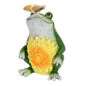 Solar Garden Frog Statue with Fiber Optic Color Changing Butterfly, 12 Inch | Shop Garden Decor by Exhart