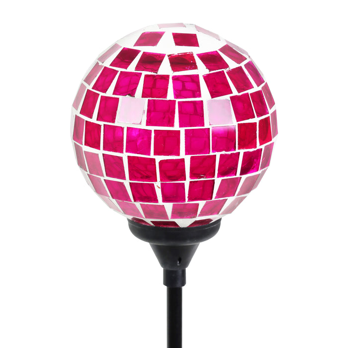 Solar Mosaic Glass Ball Garden Stake in Hot Pink, 4 by 32.5 Inches