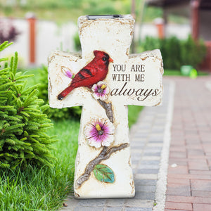 Solar Remembrance Cross with Cardinal Garden Statuary, 9 Inch | Shop Garden Decor by Exhart