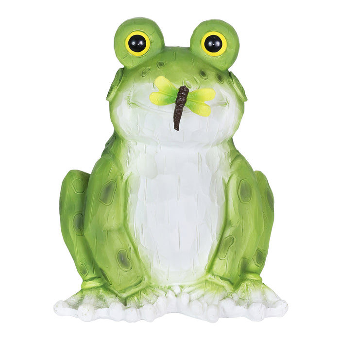 Solar Frog With Dragonfly Garden Statue, 8 Inch