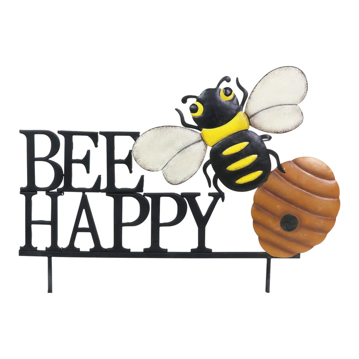 Bee Happy Hand Painted Metal Garden Stake, 21 by 17 Inches