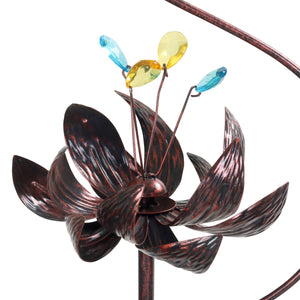 Kinetic Lotus with Hummingbird Bronze Spinner Garden Stake, 8 by 42.5 Inches | Shop Garden Decor by Exhart