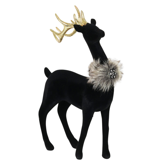 Holiday Black Velvet Gazing Reindeer Statue, 11.5 Inches