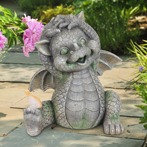Solar Stretching Dragon Garden Statue with LED Bird, 9.5 by 10.5 Inches | Shop Garden Decor by Exhart