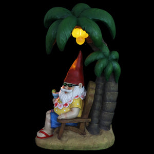 Good Time Solar Tropical Tony Beach Gnome Under a Palm Tree Garden Statue, 16 Inch | Shop Garden Decor by Exhart