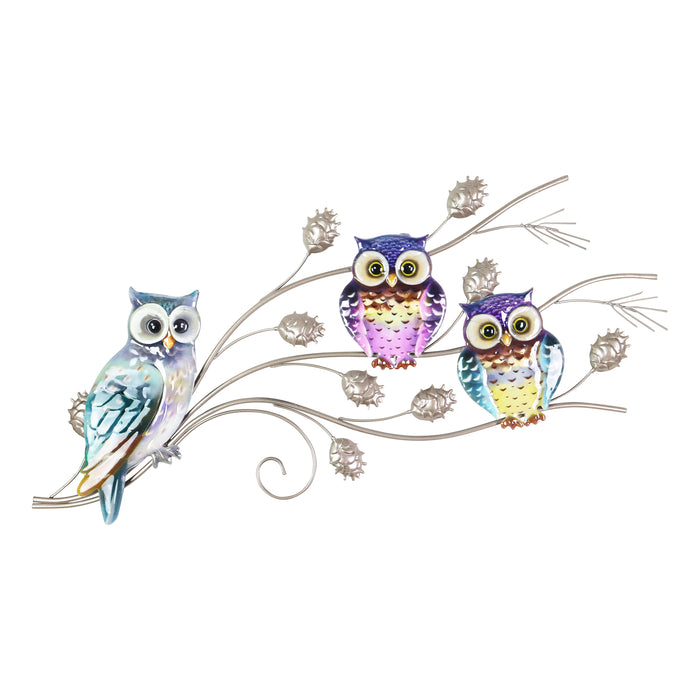 Three Owl Family Metal Wall Art, 28 by 11.5 Inches