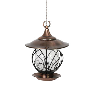Exhart Metal Hanging Bird Feeder with leafy wire accent in bronze, 15 Inch