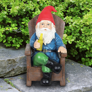 Solar Good Time Drinking Danny Gnome in Adirondack Chair Garden Statuary, 8.5 by 10.5 Inches | Shop Garden Decor by Exhart
