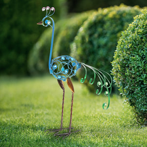 Metal Filigree Blue Bird with Green Tail Garden Statue, 28 Inch | Shop Garden Decor by Exhart
