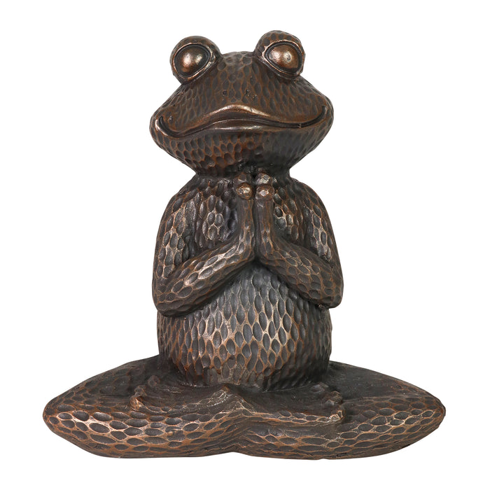 Meditating Yoga Frog Garden Statue in Bronze Look, 16.5 Inches