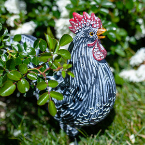 Black and White Stripe Pattern Hand Painted Rooster Garden Statue, 12 Inch | Shop Garden Decor by Exhart