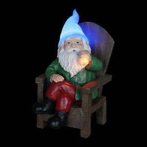 Solar Good Time Smoking Sam Gnome in Adirondack Chair Garden Statuary, 8.5 by 10.5 Inches | Shop Garden Decor by Exhart