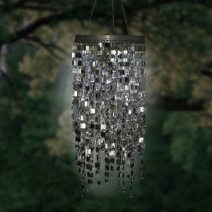 Large Shimmer Chandelier Wind Chime w Battery Box w Timer Silver RS