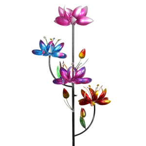 Lotus Flower Wind Spinner Garden Stake with Four Metallic Flowers, 20 by 92 Inches | Shop Garden Decor by Exhart