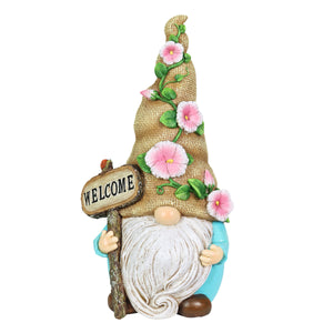 Hand Painted Burlap Hat Garden Gnome Statuary with a Welcome Sign, 6 by 10.5 Inches | Shop Garden Decor by Exhart