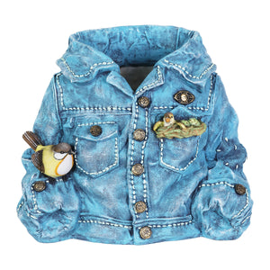 Hand Painted Blue Jean Jacket with Birds Resin Planter, 14.5 by 11.5 Inches | Shop Garden Decor by Exhart