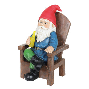 Solar Good Time Drinking Danny Gnome in Adirondack Chair Garden Statuary, 8.5 by 10.5 Inches | Shop Garden Decor by Exhart