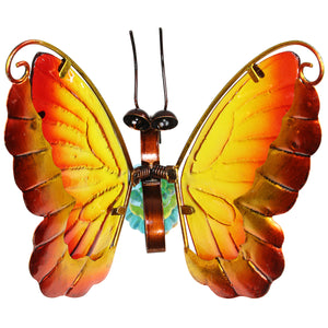 WindyWing Red Butterfly Garden Stake with Beads, Made of glass and metal with Fluttering Wings, 6 by 30 Inches | Exhart