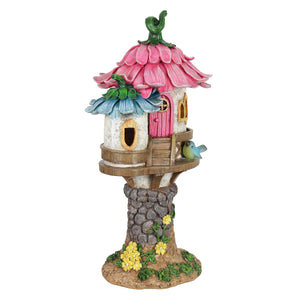 Solar Pink and Blue Flower Roof Fairy House Statue, 17 Inches tall | Shop Garden Decor by Exhart