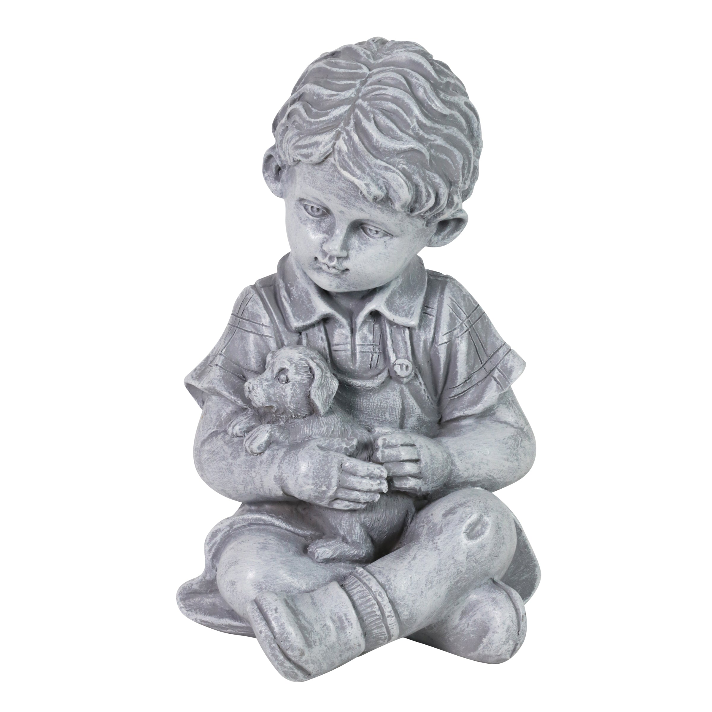 Young Boy with Puppy Resin Garden Statue, 10 Inch