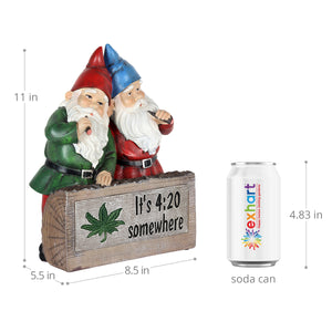 Solar Good Time Bud Buddies Marijuana Smoking Gnomes on a LED "It's 4:20 Somewhere" Sign Garden Statuary, 5 by 11 Inch | Exhart