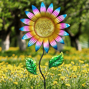 Colorful Metal Sunflower Garden Stake in Teal, 16 by 56 Inches