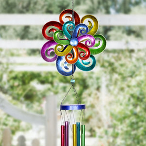 Rainbow Waves Double Wind Spinner Wind Chime, 11 by 50 Inches