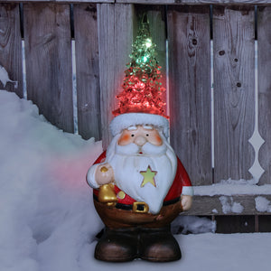 Santa with Color Changing LED Christmas Tree Hat Statuary, 5 by 10.5 Inches | Shop Garden Decor by Exhart