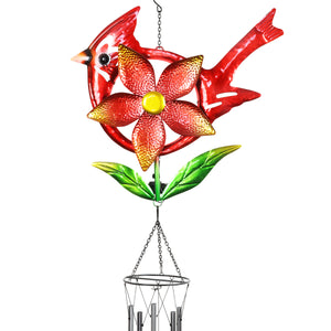 Solar Metal Cardinal Pinwheel Wind Chime, 16 by 41 Inches | Shop Garden Decor by Exhart