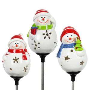 3 Piece Set Solar Holiday Snowmen Garden Stake Assortment, 5 by 30 Inches