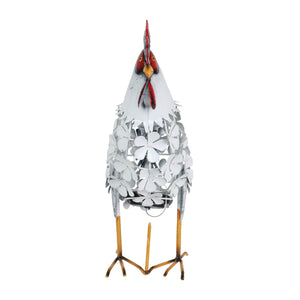 Solar White Metal Rooster with 43 LEDs in a Flower Body Garden Statue, 17.5 by 16 Inches | Shop Garden Decor by Exhart