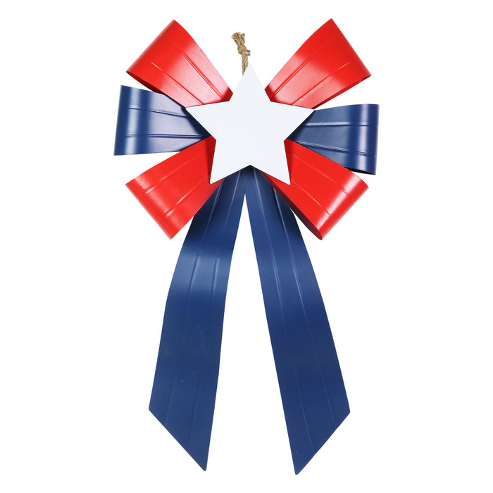 Patriotic Metal Bow with White Star Wall Decor, 19.5 by 26 Inch