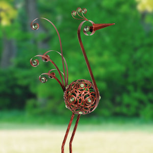Bronze Metal Filigree Bird Statue with a Round Flower Body and Bead Details, 15 by 28 Inches | Shop Garden Decor by Exhart