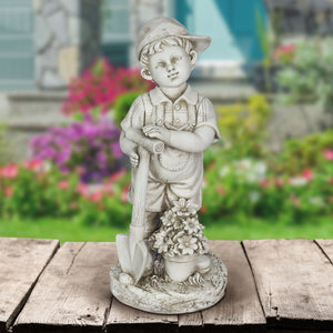 Solar Gardening Boy Statue in Natural Resin Finish, 18 Inch | Shop Garden Decor by Exhart