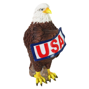 Solar Hand Painted Bald Eagle Garden Statue with Illuminating USA Sign, 7.5 by 12 Inches | Shop Garden Decor by Exhart