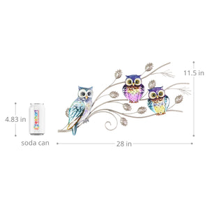 Three Owl Family Metal Wall Art, 28 by 11.5 Inches | Shop Garden Decor by Exhart