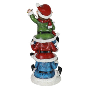 Hand Painted Stacked Christmas Elves with LED Lights Statuary on a Battery Powered Timer, 14 Inch | Exhart