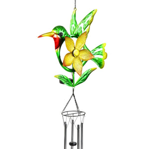 Solar Metal Hummingbird Spinning Pinwheel Wind Chime, 16 by 41 Inches | Shop Garden Decor by Exhart