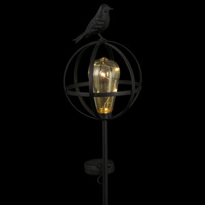 Solar Edison Bulb with LED String Lights in Metal Globe Garden Stake with Bird, 7 by 37 Inches