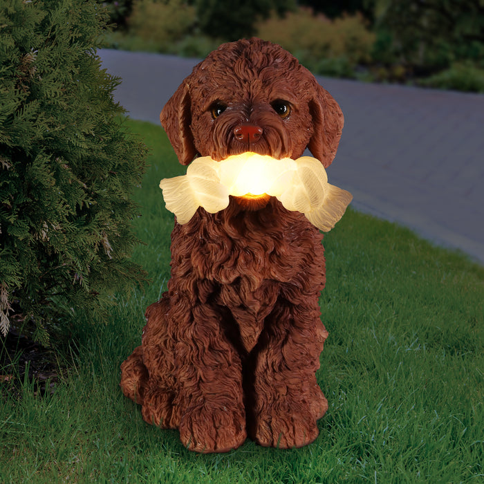 Solar Doodle Dog with LED Rope Toy Garden Statuary, 13.5 Inch tall