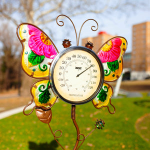Butterfly Thermometer Garden Stake Hand Painted and Made of glass and metal, 36 inches | Shop Garden Decor by Exhart