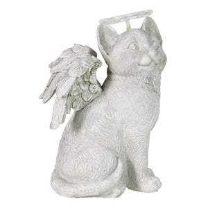 Solar Halo Cat with Angel Wings Memorial Statue, 10 Inches | Shop Garden Decor by Exhart