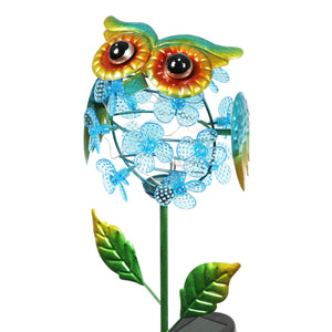 Solar Blue Owl with Spinning Flower Body Garden Stake, 7 by 36 Inches | Shop Garden Decor by Exhart