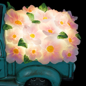 Solar Retro Blue Truck with LED Pink LED Flowers Garden Statuary, 5 Inch | Shop Garden Decor by Exhart
