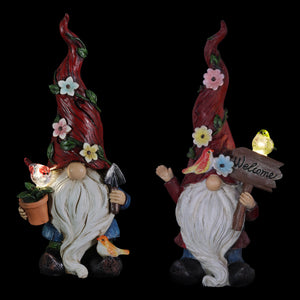 Solar 2 Piece Set Garden Gnome Statues with Welcome Sign, 6 by 12 Inches | Shop Garden Decor by Exhart