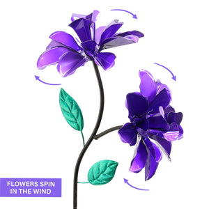 Double Rose Flower Wind Spinner Garden Stake Hand Painted in Metallic Purple, 10 by 39 Inches | Shop Garden Decor by Exhart