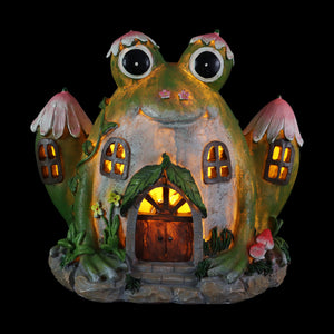 Solar Hand Painted Frog Fairy Garden House Statue, 10 by 8 Inches | Shop Garden Decor by Exhart