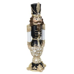 Hand Painted Black and Gold Nutcracker Soldier with LED Uniform on a Battery Powered Automatic Timer, 23 Inch | Exhart