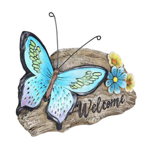 Welcome Blue Butterfly Hand Painted Garden Statuary, 11 by 8 Inch | Shop Garden Decor by Exhart